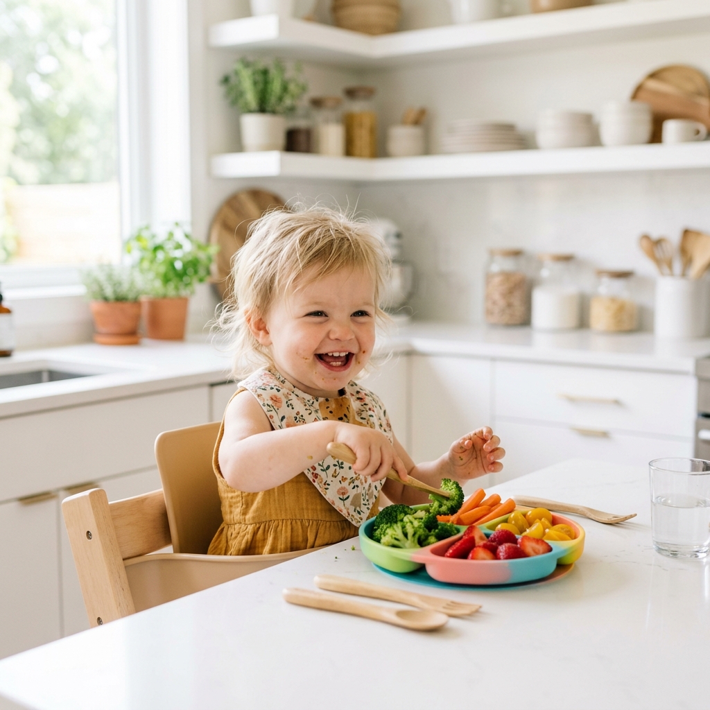 Criança saudável comendo frutas